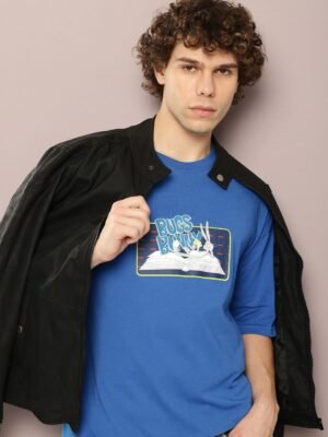 Kook N Keech Looney Tunes Men Bugs Bunny Printed Pure Cotton Drop-Shoulder Sleeves T-shirt