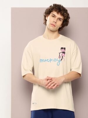 Kook N Keech Disney Men Mickey Mouse Printed Oversized Pure Cotton T-shirt