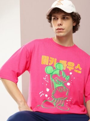 Kook N Keech Disney Men Mickey Mouse Printed Oversized Pure Cotton T-shirt