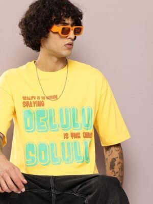 Kook N Keech Men Typography Printed Embossed Drop-Shoulder Sleeves T-shirt