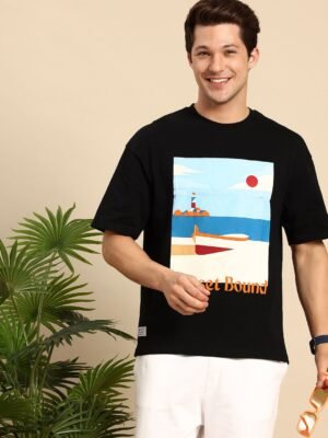 Mast & Harbour Graphic Printed Drop-Shoulder Sleeves Cotton Oversized T-shirt