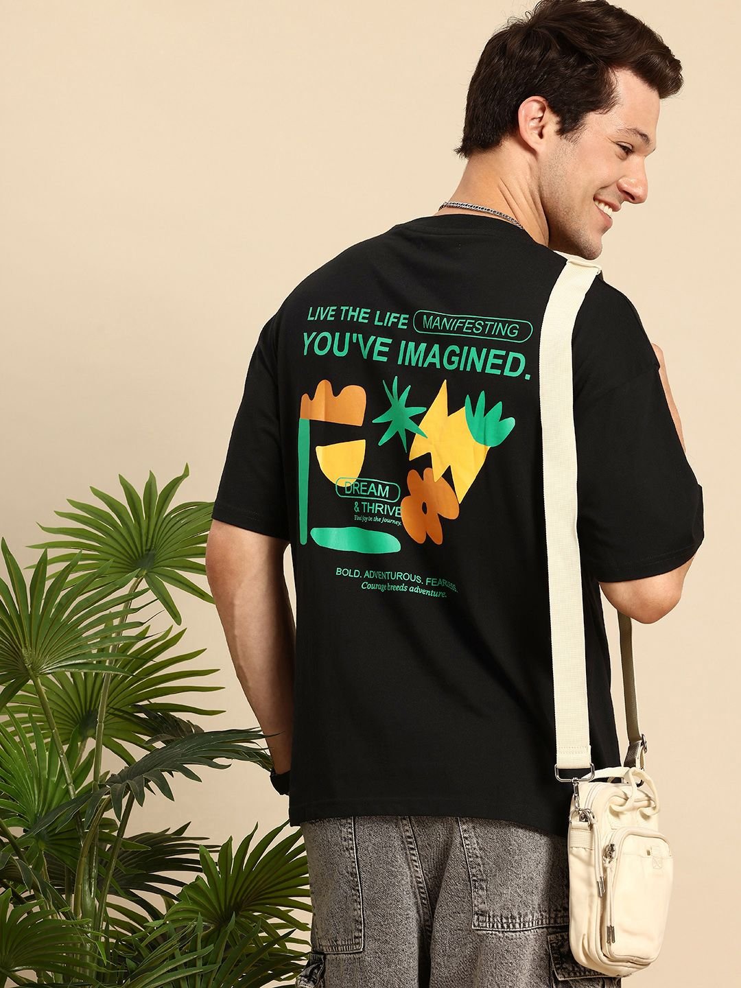 Mast & Harbour Oversized Fit Graphic Printed Drop-Shoulder Sleeves Cotton T-shirt - Image 5