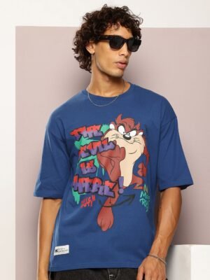 Kook N Keech Men Looney Tunes Printed Drop-Shoulder Sleeves Oversized Pure Cotton T-shirt