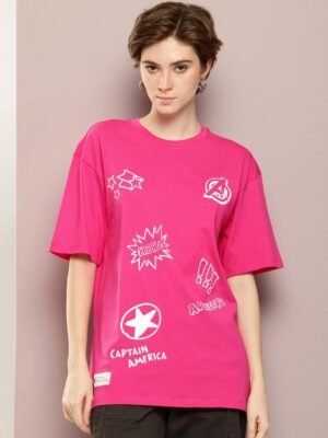 Kook N Keech Marvel Printed Drop-Shoulder Sleeves Pure Cotton Oversized T-shirt