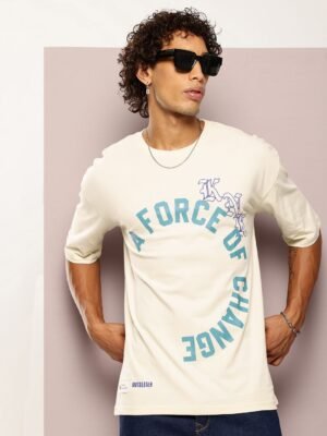 Kook N Keech Men Typography Printed Drop-Shoulder Sleeves Oversized Pure Cotton T-shirt