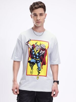 Kook N Keech Marvel Thor Printed Drop-Shoulder Sleeves Pure Cotton Oversized T-shirt