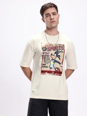 Kook N Keech Men Printed Drop-Shoulder Sleeves Oversized Pure Cotton T-shirt